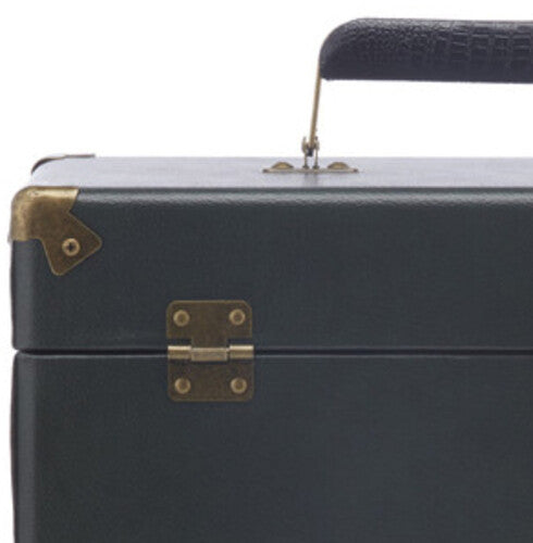 GPO Retro SWB18GB 12 " Vinyl Record Case 35 Count Capacity Removable Lid - Rustic Green with Black Interior)