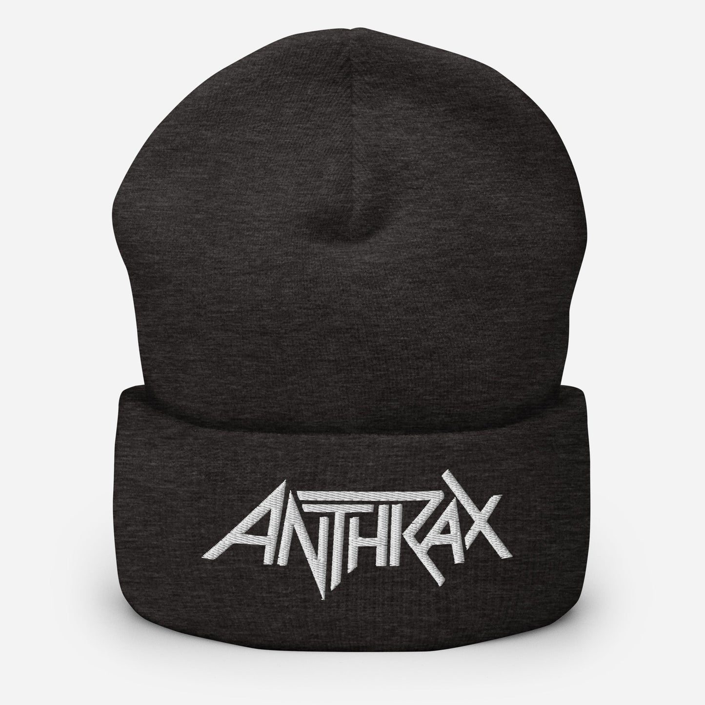 Anthrax - White on Dark Grey Cuffed HD Embroidered Beanie