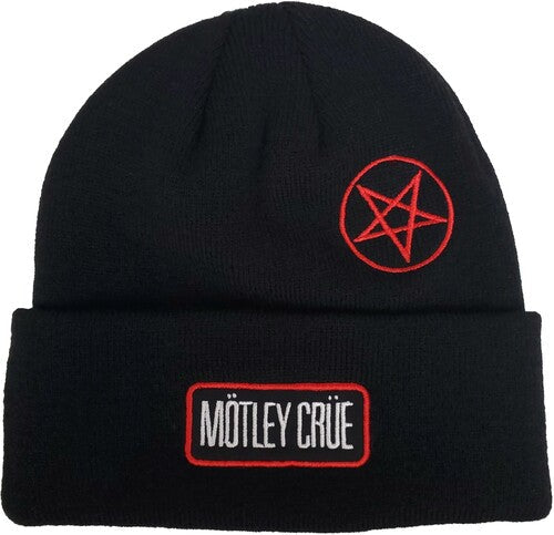 Motley Crue - Embroidered Twill Patch & Pentagram - Acrylic Knit Hat - Black BN400MOT (Hat, One Size Fits All, Black)