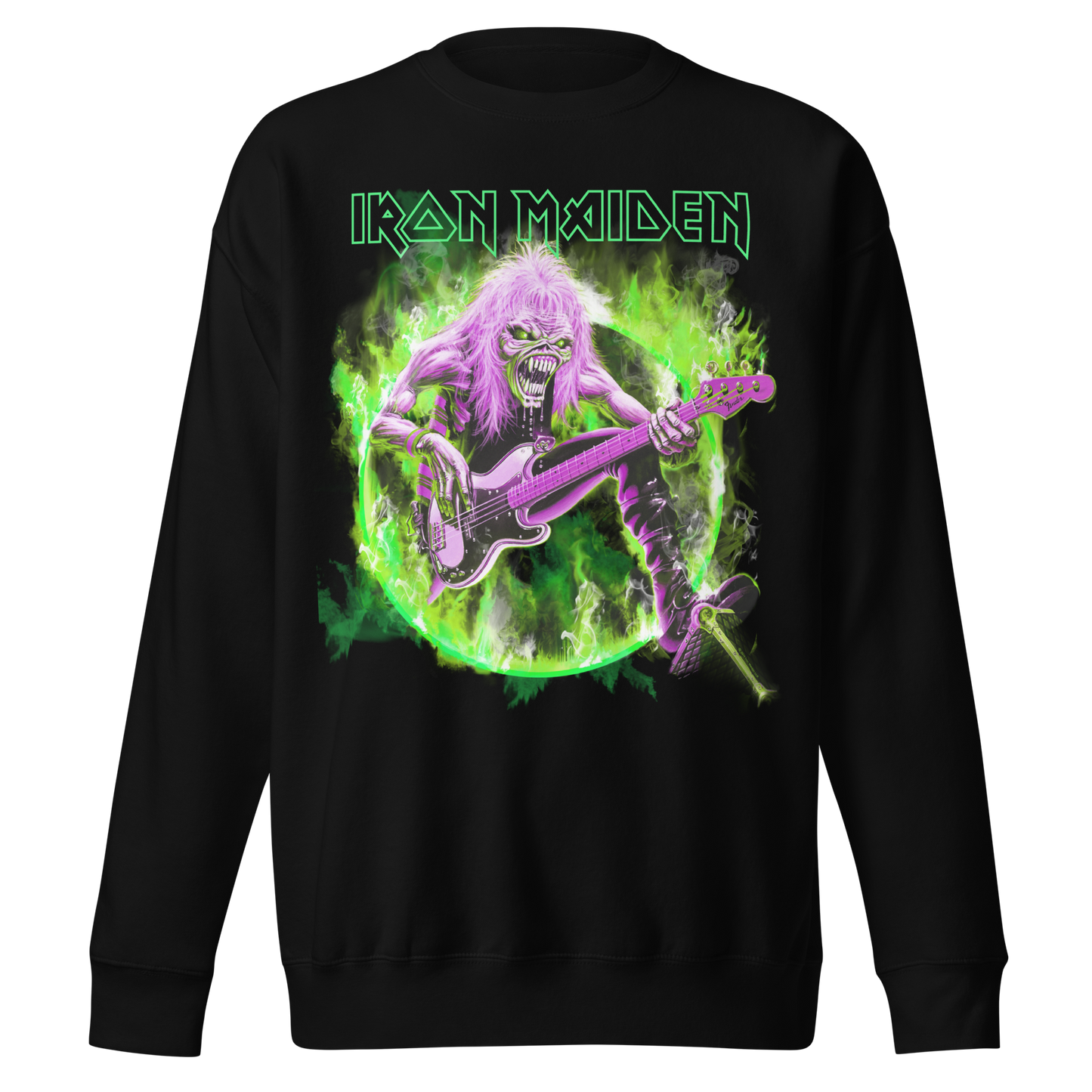 Iron Maiden Green Guitar Jumbo Print Sweatshirt Black
