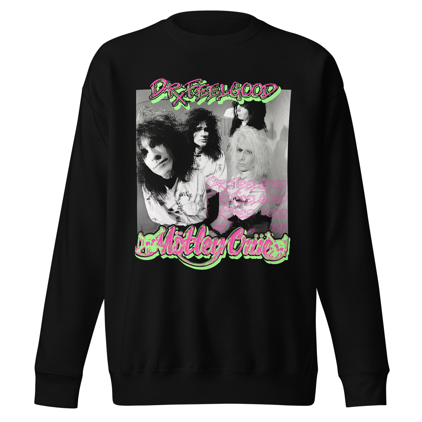Motley Crue Neon Trip Dr. Feelgood Jumbo Print Sweatshirt Black