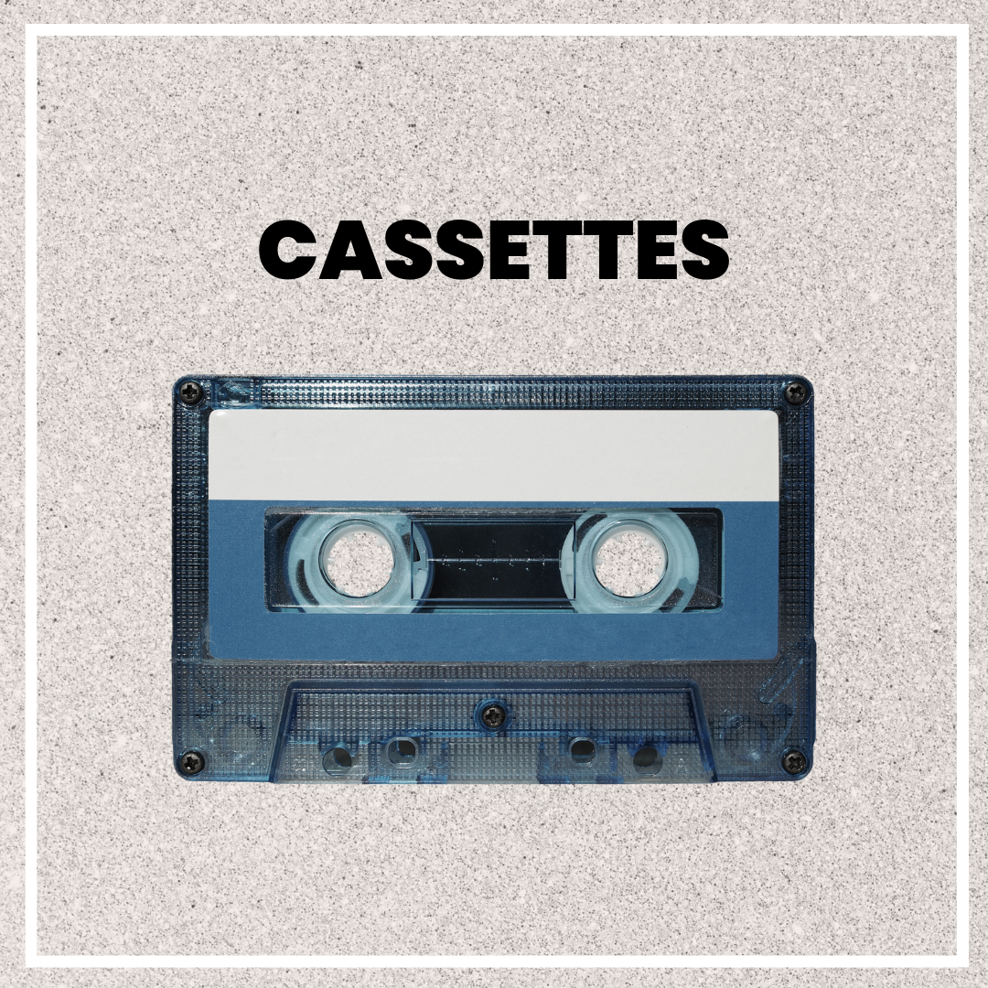Cassettes collection featuring new and pre-owned cassette tapes at Vibin' Vinyl