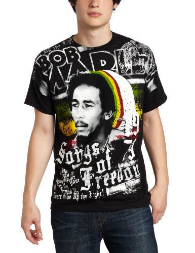 Bob Marley Zion Rootswear Men'S Bob Marley Short Sleeve Freedom T-Shirt,Black, Large