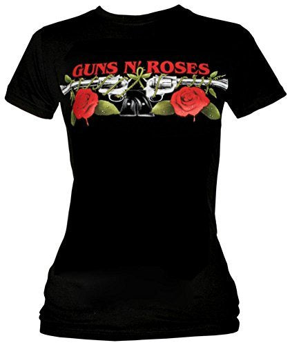 Guns N Roses Juniors Guns N' Roses: Roses And Pistols T-Shirt,Black,Medium