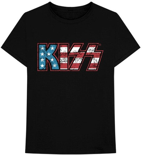 Kiss Distressed Americana Logo Black Unisex Short Sleeve T-shirt Med