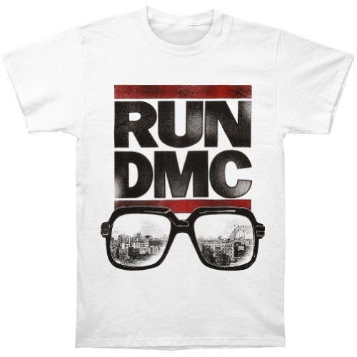 Run Dmc Men'S Run Dmc Glasses Cityscape T-Shirt, White, Medium