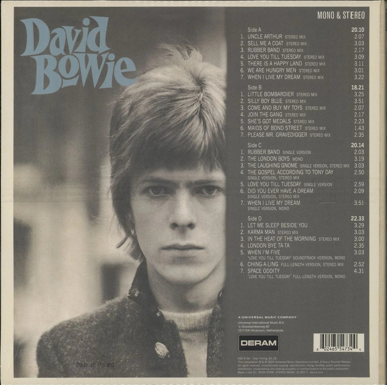 David Bowie (Limited Edition, Cream & Green Swirl Colored Vinyl) (2 Lp's)