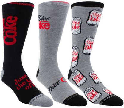 Perri's - Diet Coke - Can Gift Tube - Crew Socks (Assorted Styles 3 Pack Gift Box) (Socks, Gift Set, 3 Pack)