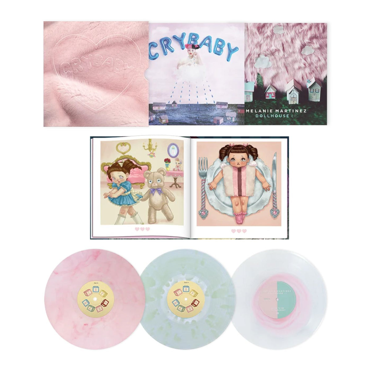 Melanie Martinez Cry Baby 10th Anniversary Cloudy Pink Coke Bottle Clear and Bubble Gum Clear 3LP vinyl set