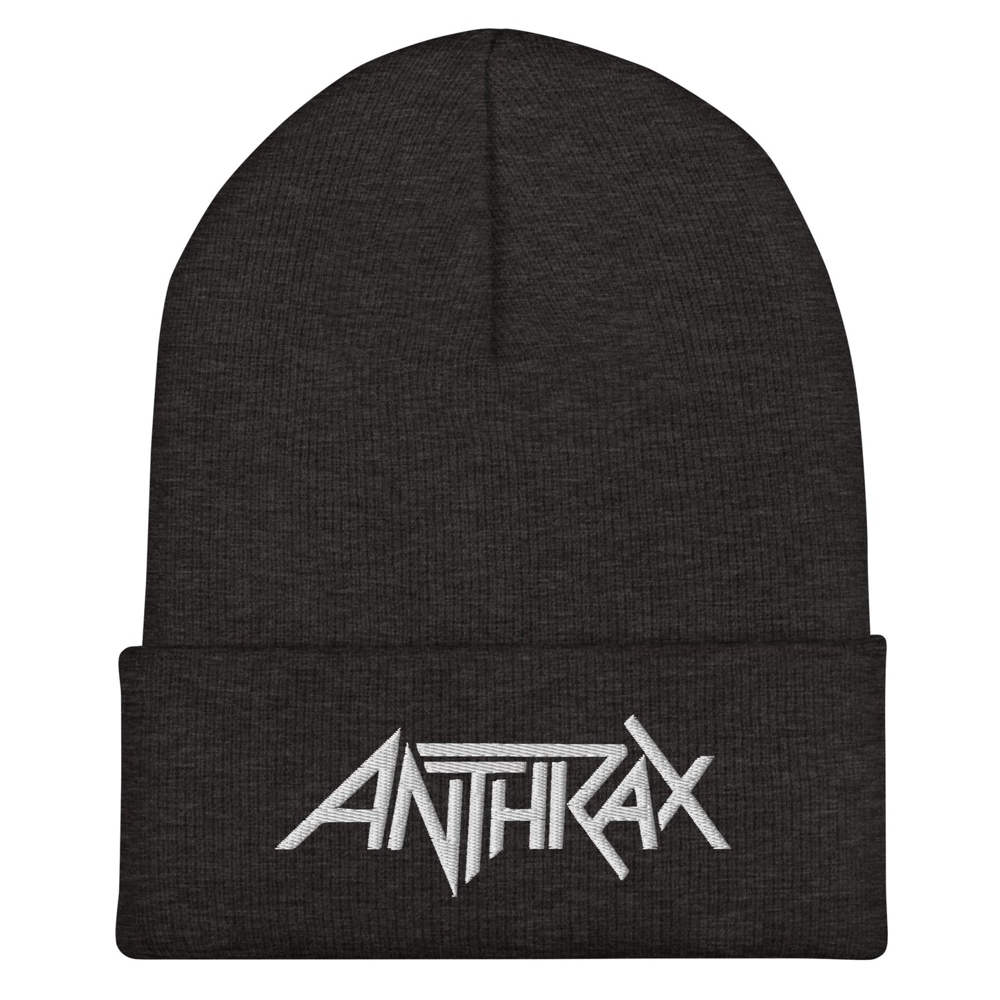 Anthrax - White on Dark Grey Cuffed HD Embroidered Beanie