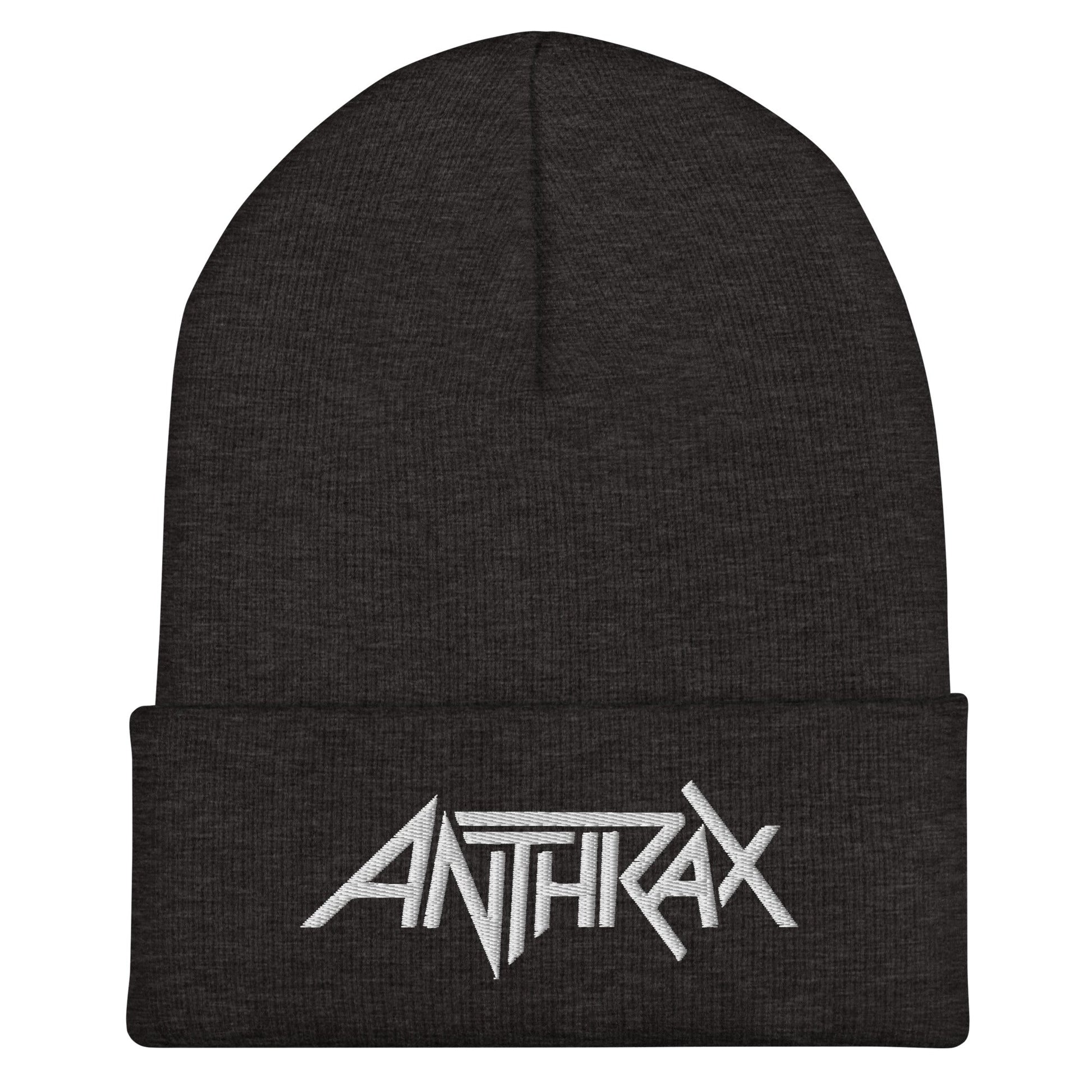 Anthrax - White on Dark Grey Cuffed HD Embroidered Beanie