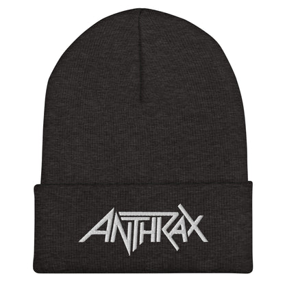 Anthrax - White on Dark Grey Cuffed HD Embroidered Beanie