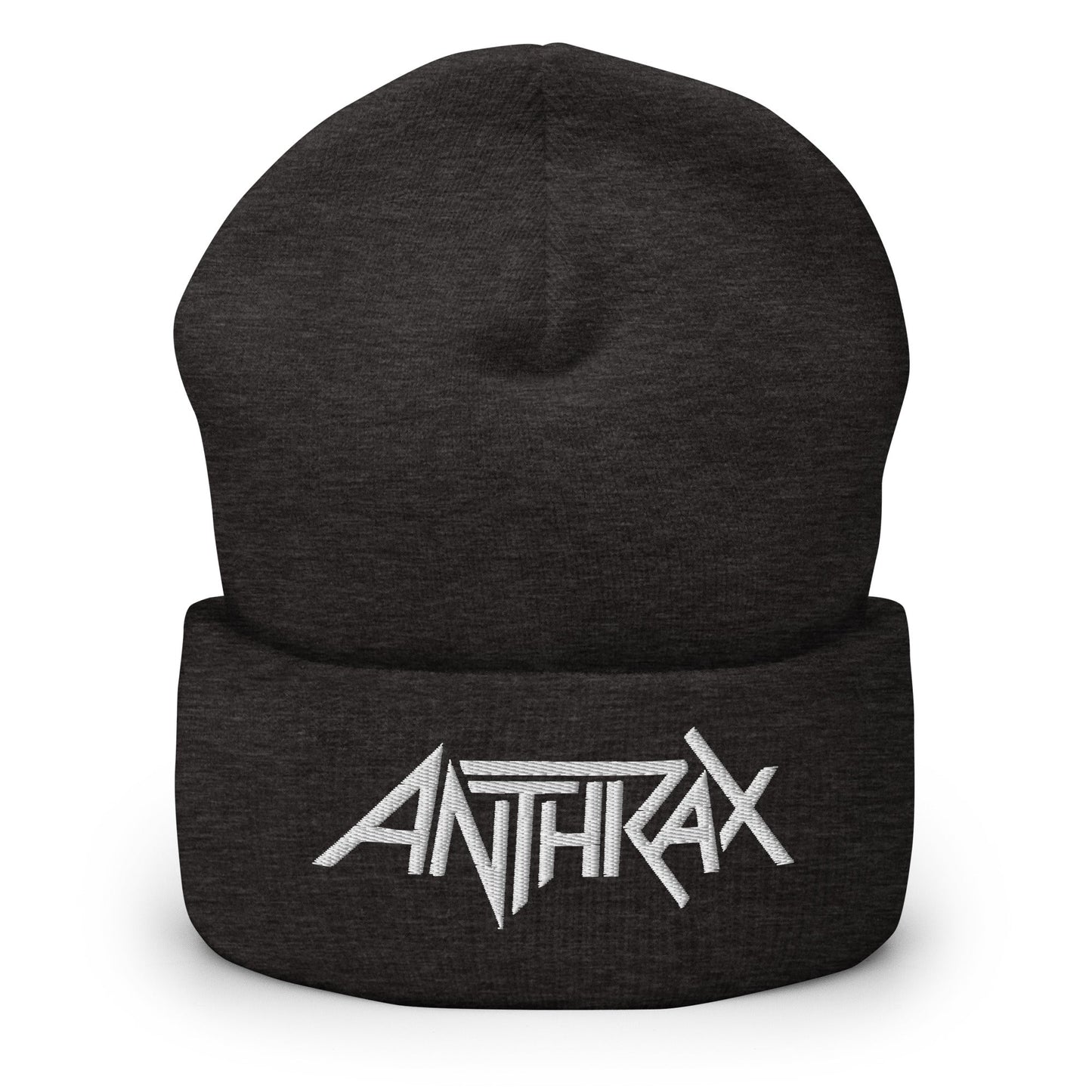 Anthrax - White on Dark Grey Cuffed HD Embroidered Beanie