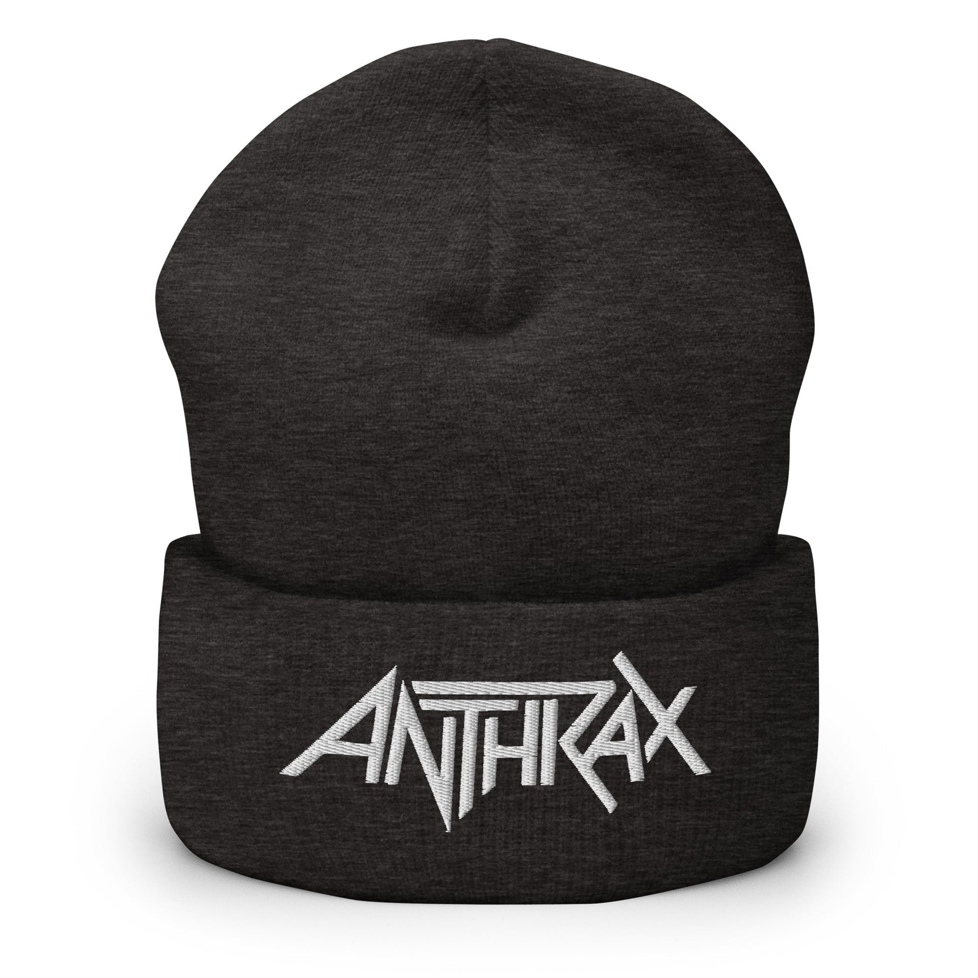 Anthrax - White on Dark Grey Cuffed HD Embroidered Beanie