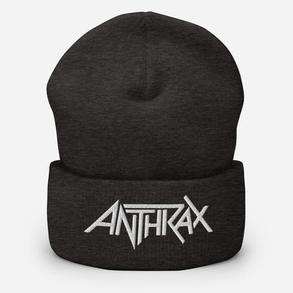 Anthrax - White on Dark Grey Cuffed HD Embroidered Beanie
