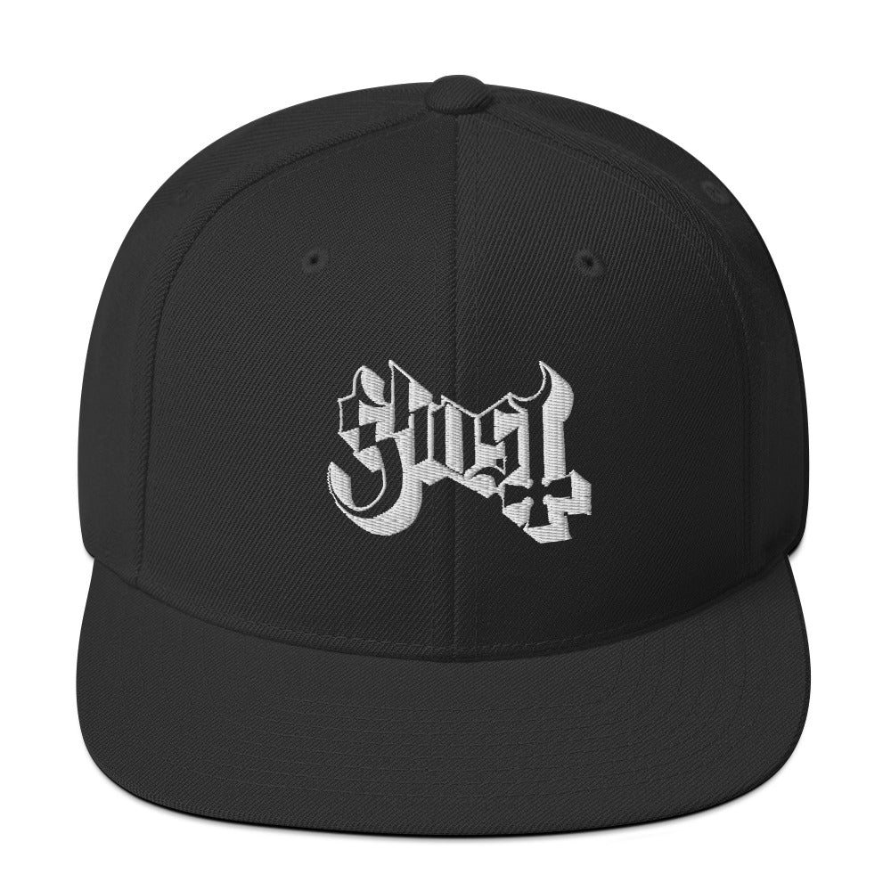 Ghost Classic Logo White Embroidered Snap Back Hat