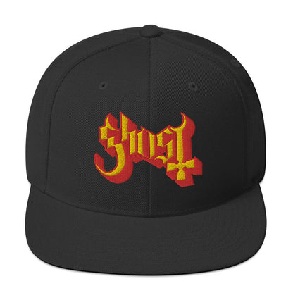 Ghost Yellow Logo Black Embroidered Snap Back Hat