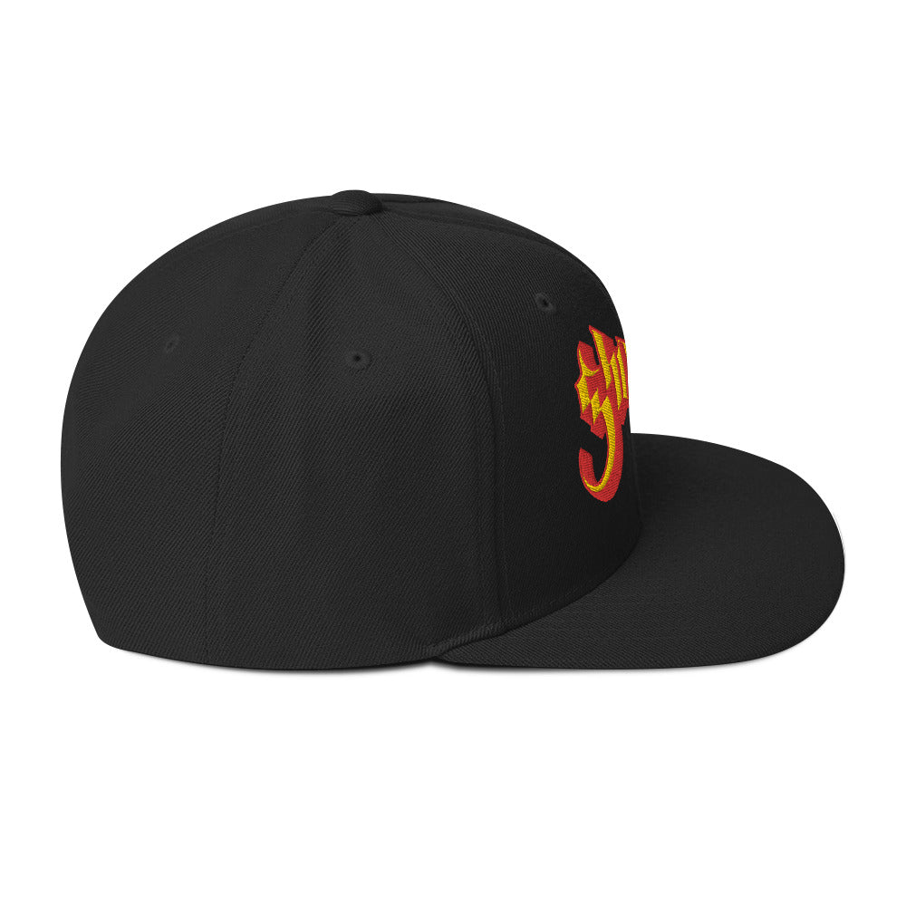 Ghost Yellow Logo Black Embroidered Snap Back Hat