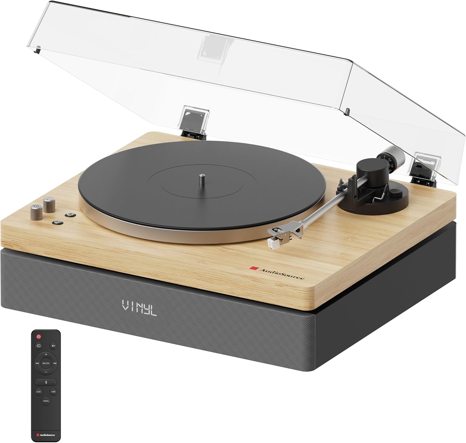 AudioSource Record Player, All-in-one Turntable with 2.1 Channel Built-in Speaker