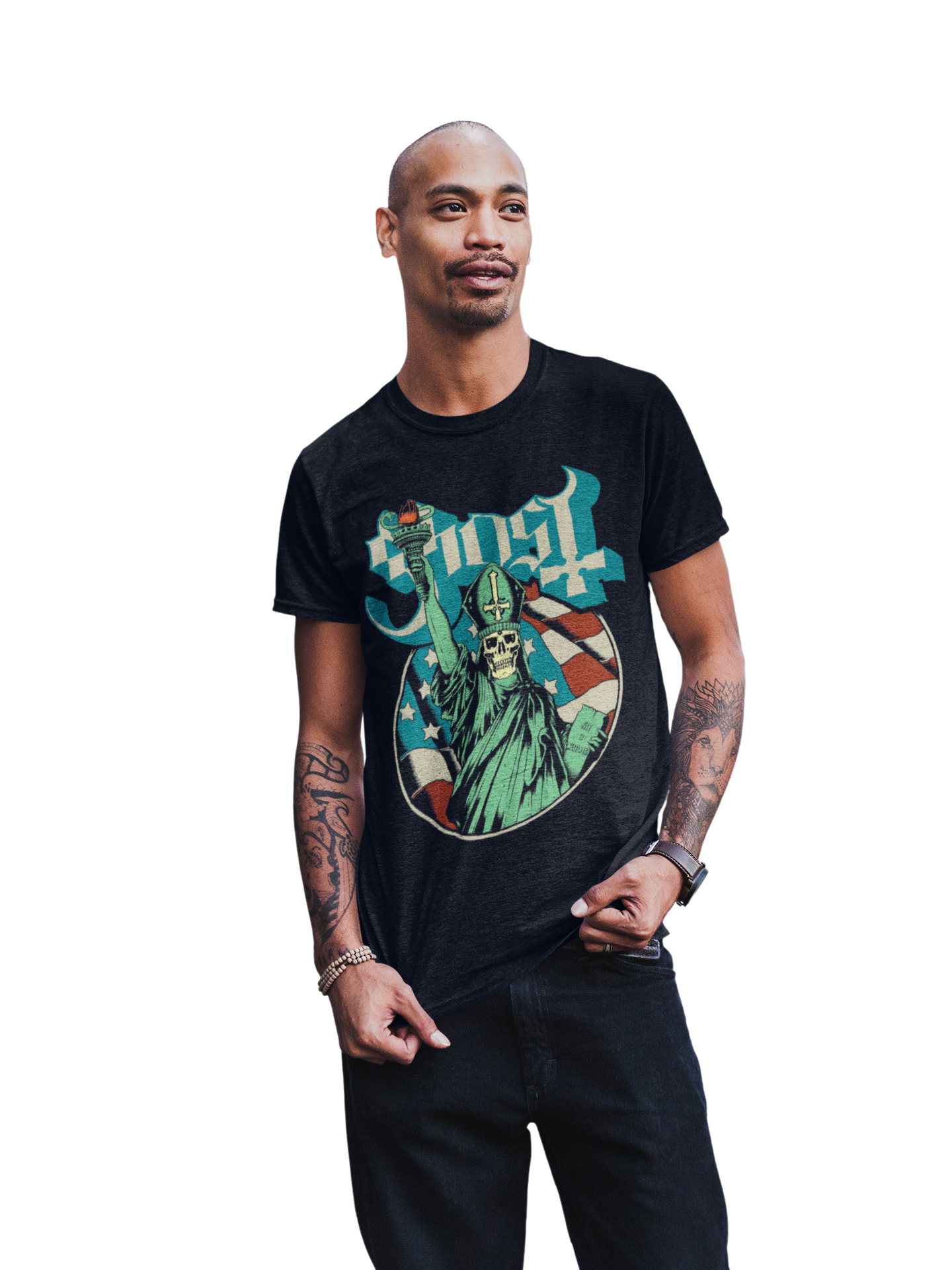 Ghost - Statue of Liberty Jumbo Print T-Shirt Black