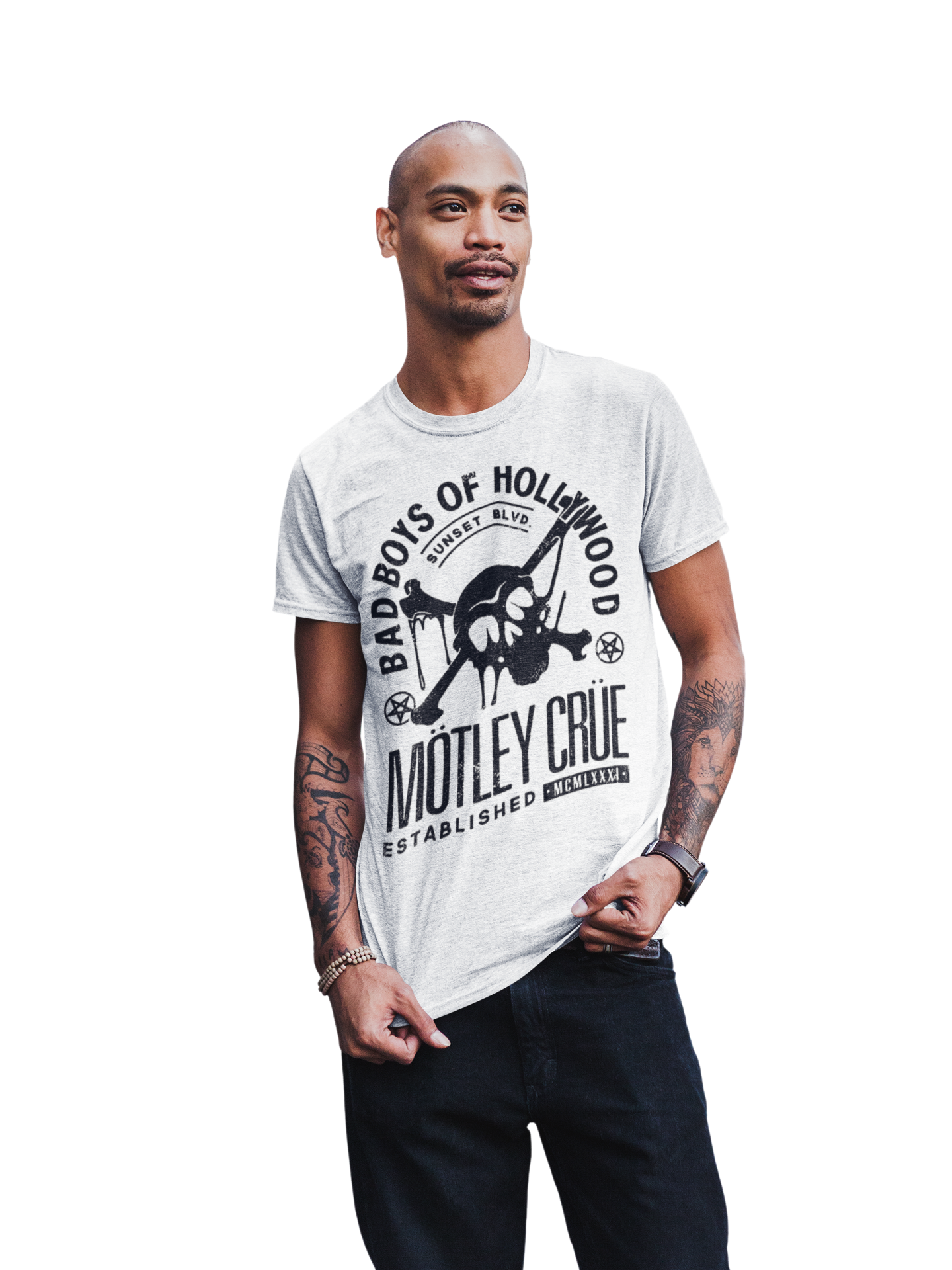Motley Crue Bad Boys of Hollywood Jumbo Print T-shirt White