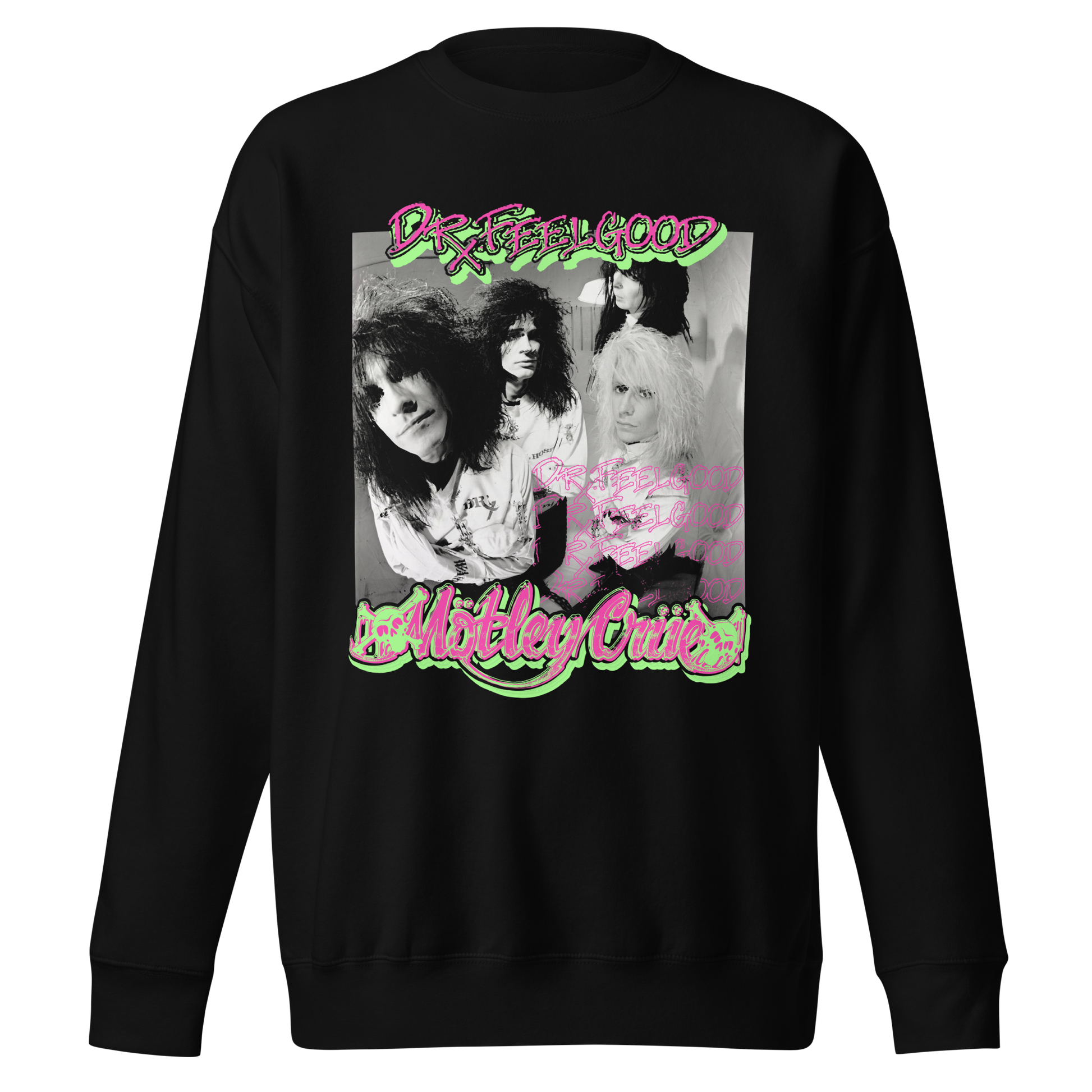 Motley Crue Neon Trip Dr. Feelgood Jumbo Print Sweatshirt Black