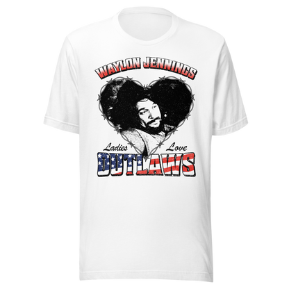 Waylon Jennings Ladies Love Outlaws T-Shirt White