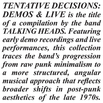 Talking Heads – Tentative Decisions: Demos & Live [RSD Black Friday 2025 Vinyl]