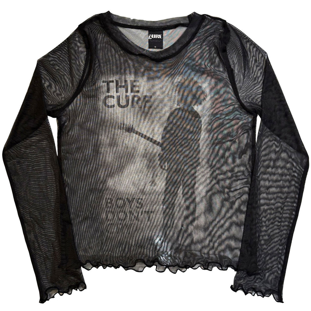Boys Don't Cry B&W Ladies Long Sleeve Mesh Crop Top (Black)