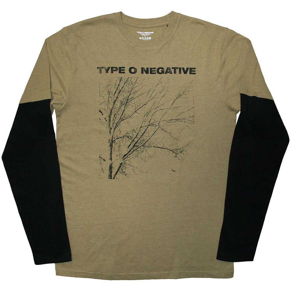 Layered Long Sleeve T-Shirt: Tree – Black & Green (Back Print)