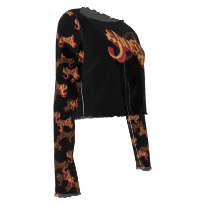 Ghost Patterned Sleeves Women's Mesh Top As Shown