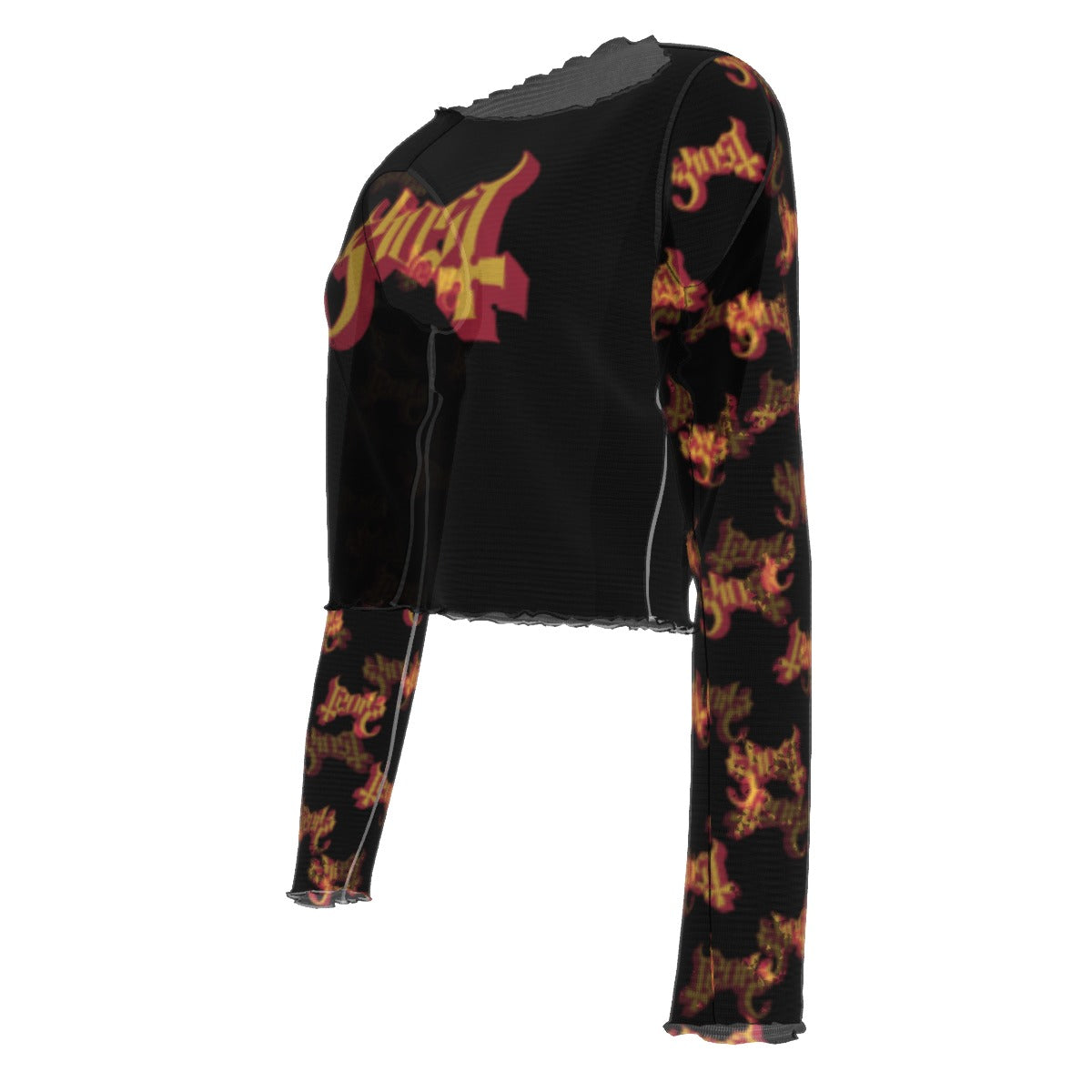 Ghost Patterned Sleeves Women's Mesh Top As Shown